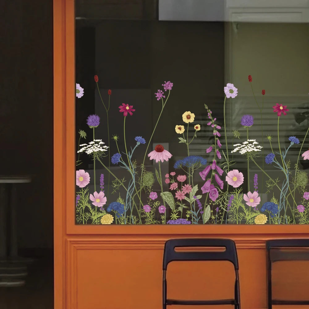 autocollants muraux fleurs sauvages multicolores diy décoration vitre stickers opaques adhésifs réalistes nouvelle année