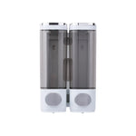 distributeur savon noir transparent moderne fixation murale bouton déclenchement lisse minimaliste