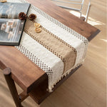 chemin table crocheté franges beige blanc rustique maison décoratif polyester coton large longueur