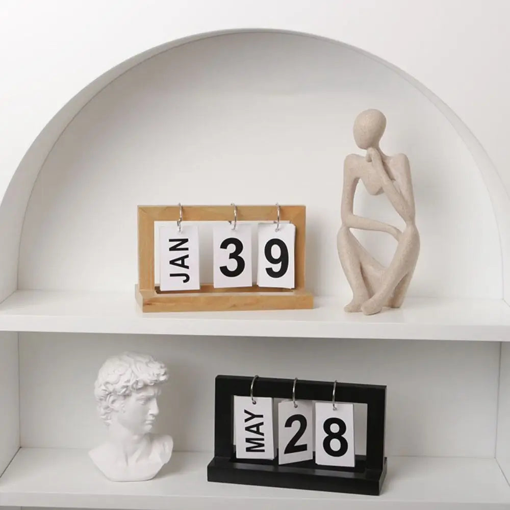 calendriers miniatures miroir rotatif noir bois clair figurines sculpture décoratif anneaux métalliques éléments décoration