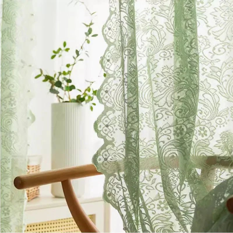 rideau vert pastel broderie florale semi transparent classique clips fenêtre 140cm 145cm 200cm 260cm