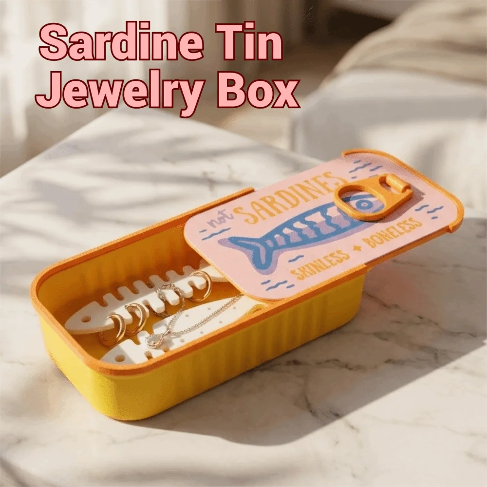 boîte bijoux vintage sardines poisson os not sardines skinless boneless poignée couleur collier boucles