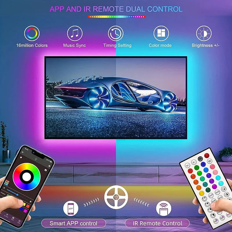 ruban led multicolore adhésif synchronisation musicale télécommande application moderne chambre