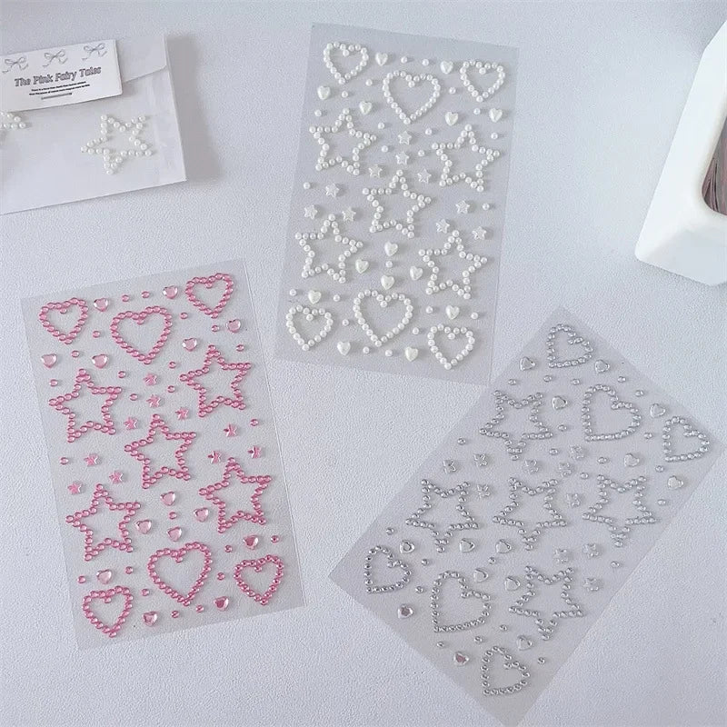 strass autocollants coeurs etoiles rose clair blanc argent transparent deco brillante filles