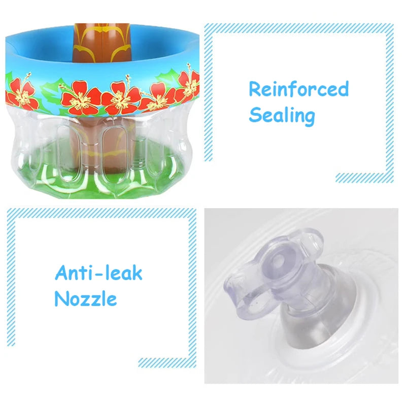 flotteur gonflable palmier boissons transparence verte bleu rouge tropical festif plage piscine