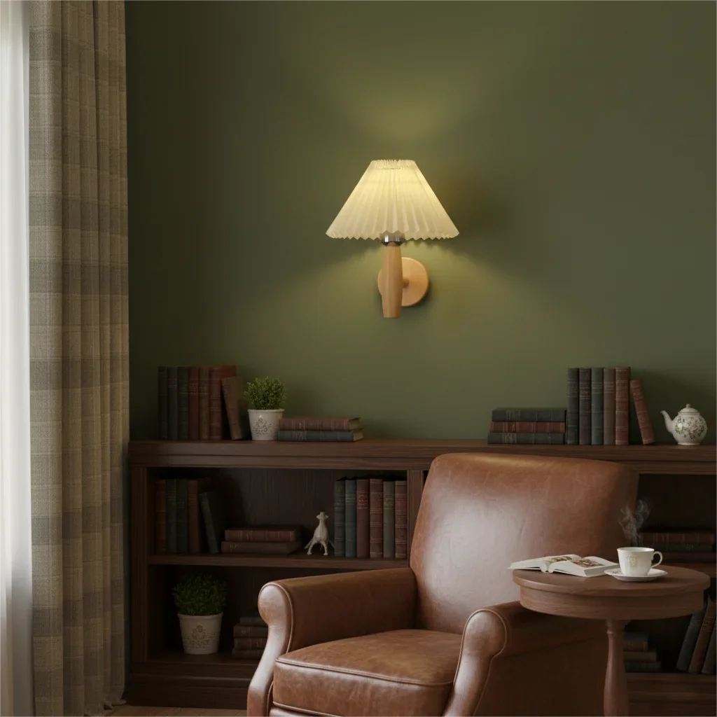 lampes murales bois clair abatjour plissé éclairage quotidien scandinave rustique chaleureux fixées mur plaque