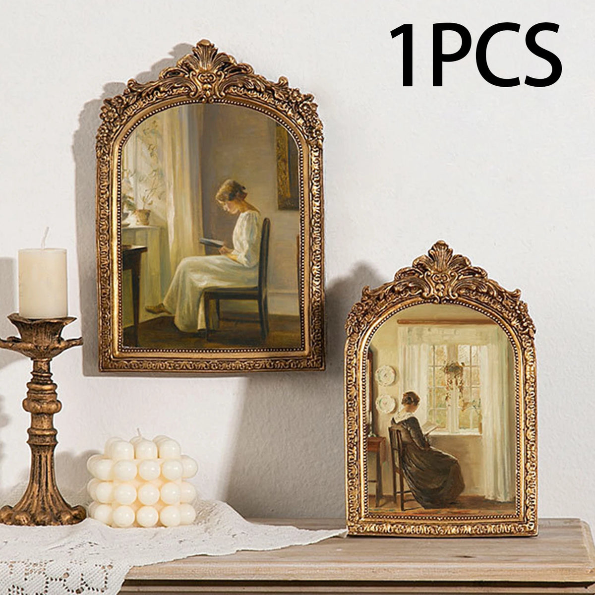 cadre photo résine opaque baroque floral vintage or beige blanc