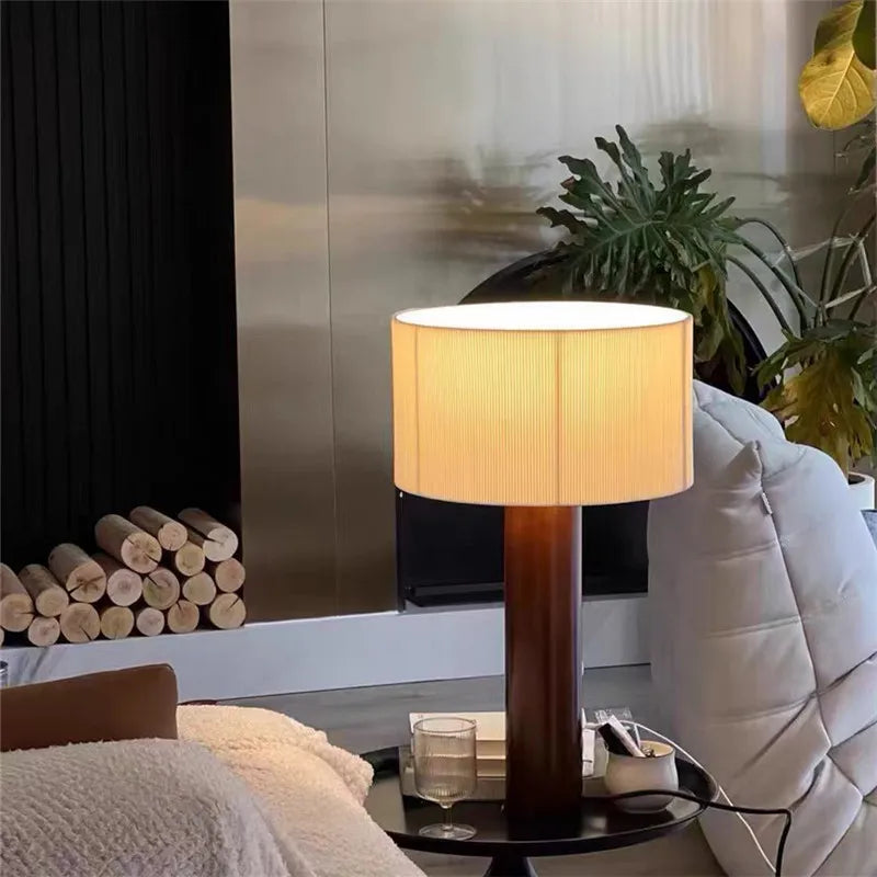 lampe table bois moderne blanc rayures finies éclairage salon chambre led interrupteur bouton