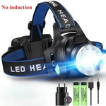 lampe frontale led rechargeable 15w modes nuit pêche course tissu bleu noir adjustable