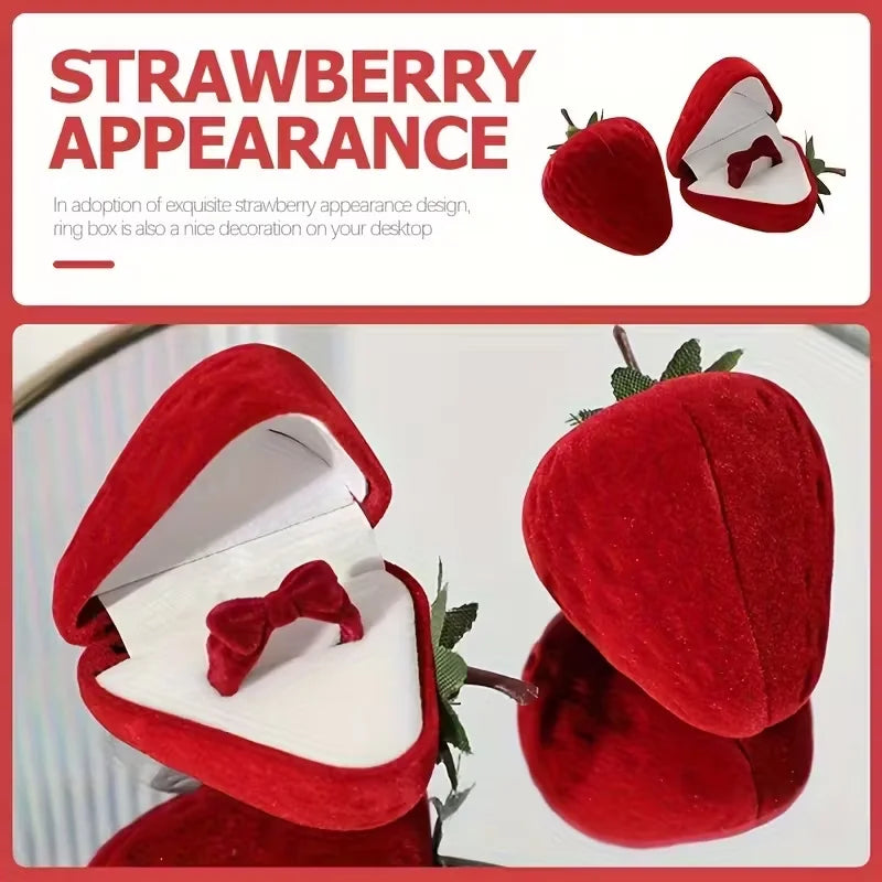 boîte bijoux forme fraise velours rouge graines fraises moderne élégant cadeau mariage valentin mère