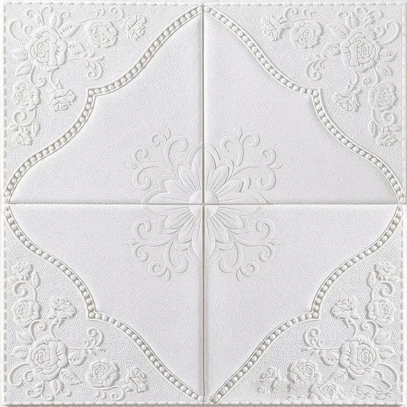 panneau décoratif mural blanc floral relief classique adhésif 70cm 70cm