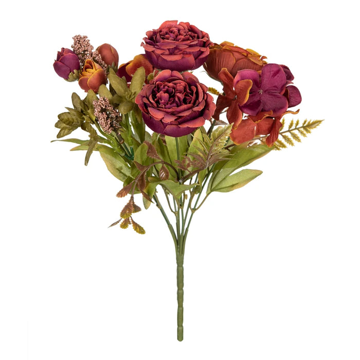 décoration intérieure bouquet artificiel pivoine rose rouge vert mariage anniversaire soie classique