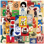stickers japonais modernes motifs geisha chats ukiyo colorés pack 50 100 pieces