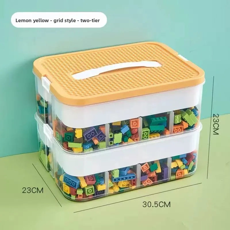 boîtes jouets empilables transparentes blanc jaune vert grille moderne poignée amovible respectueuses environnement
