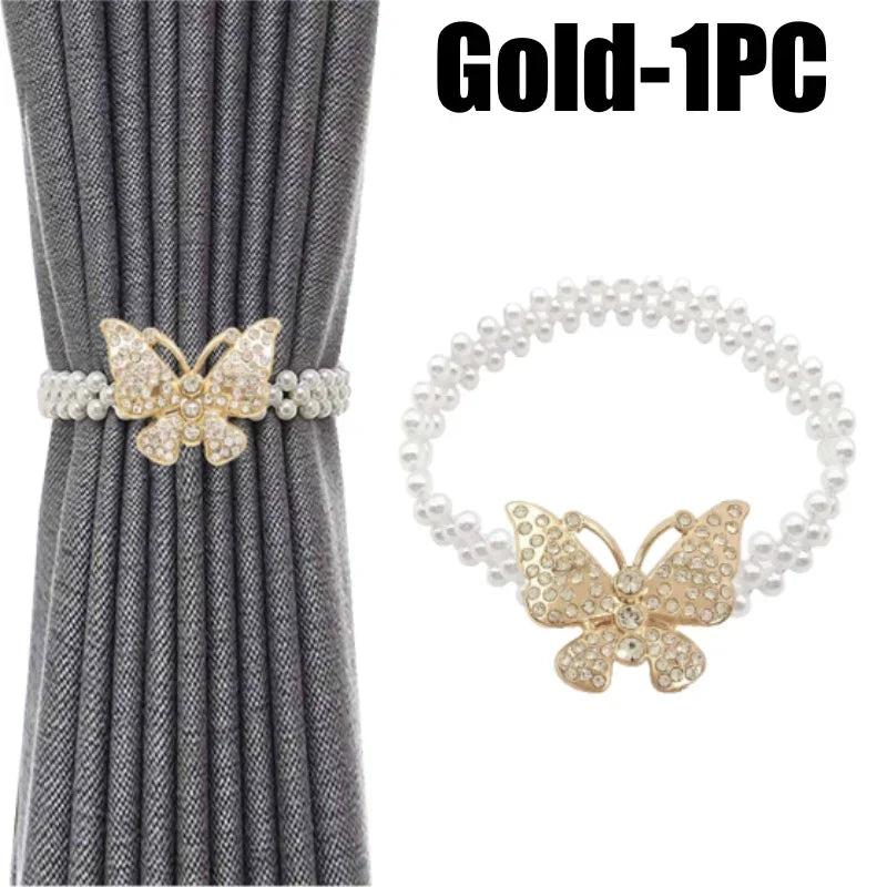 boucle rideau gris rose bleu doré papillon strassé blanches élégante décorative clip fixe