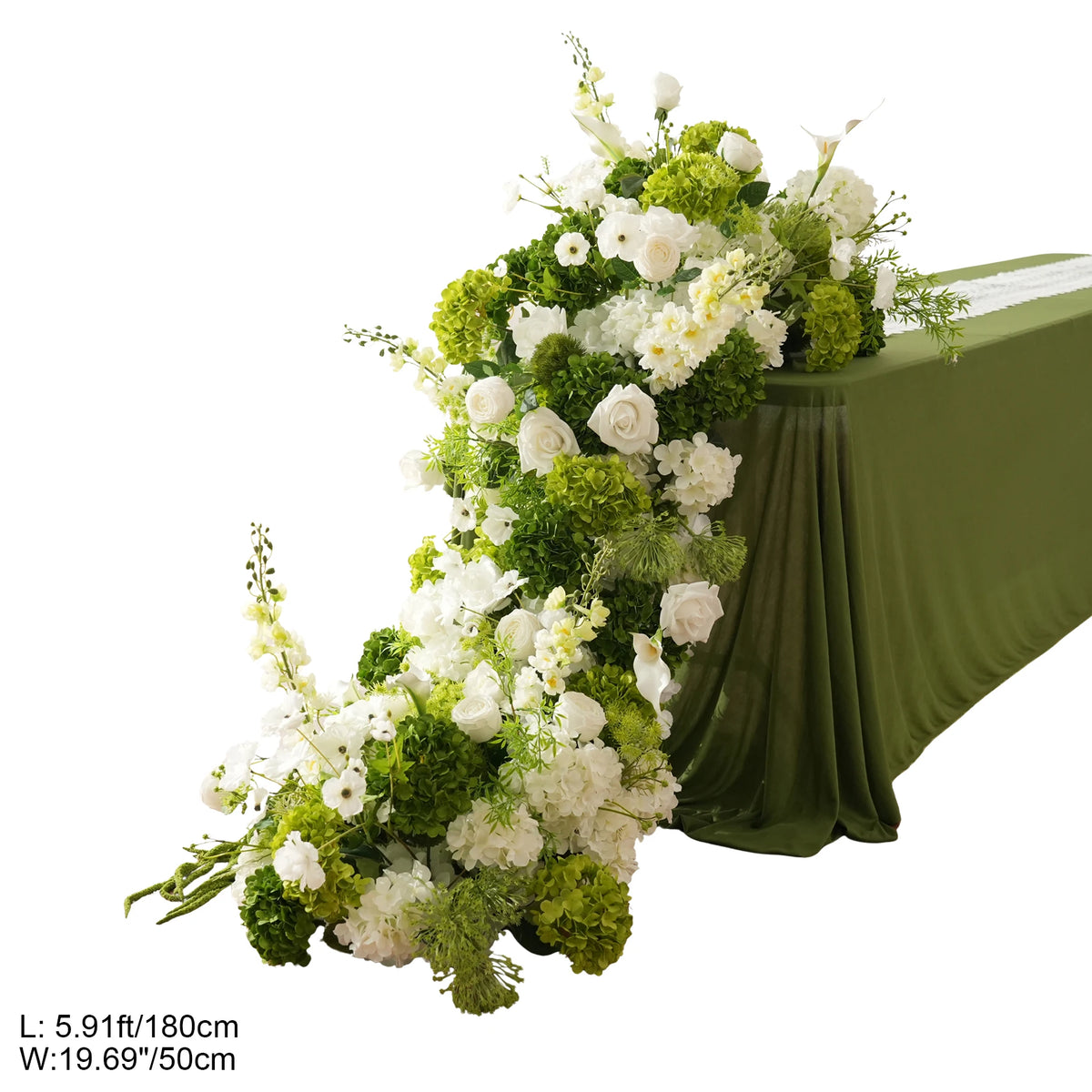 Décoration florale arché vert blanc mariage romantique extérieur classique artificielle feuillets suspension table événement