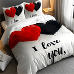 ensemble literie moderne coeurs peints main love you blanc rouge noir polyester