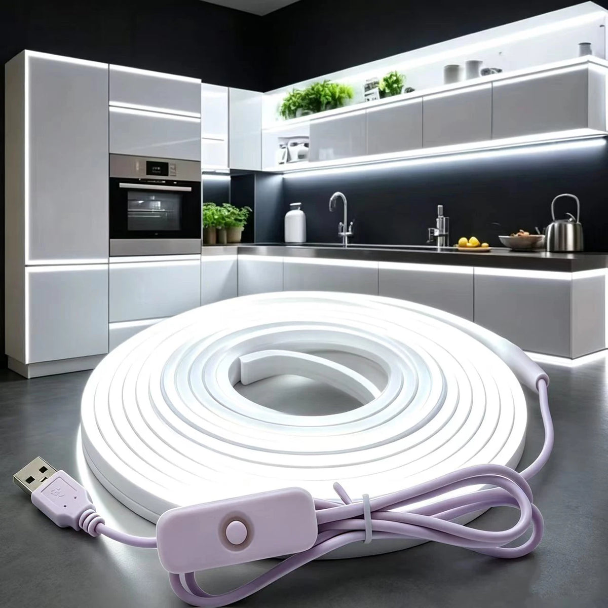 ruban led flexible blanc blanc chaud moderne minimaliste adhésif interrupteur prise usb 5v 88leds/m