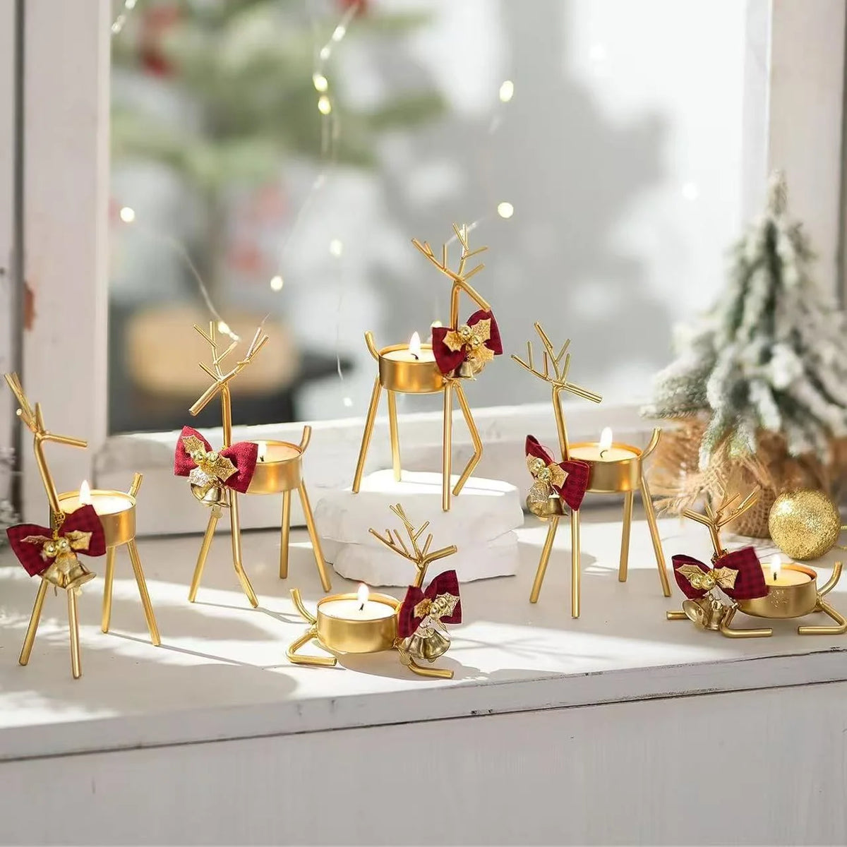 support bougie forme cerf or antlers stylisés noeud ruban moderne décoration table mariage centrope