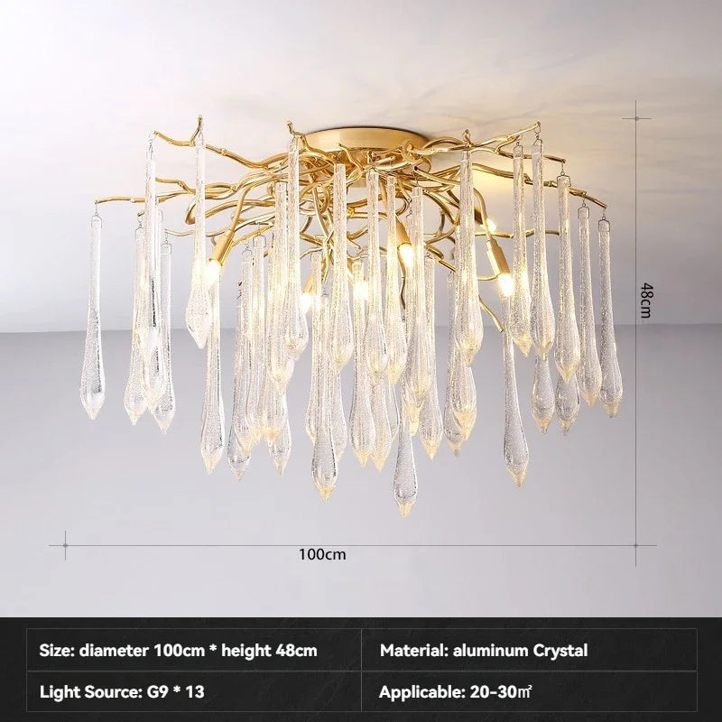 lampe moderne dorée cristal transparent branches élégante diamètre 100cm 80cm 60cm trois lumières neutres
