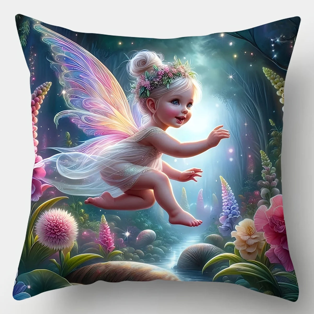taies d'oreiller fleurs fée papillons motifs floraux couleurs vives lit décoration fantaisie magique polyester