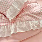 ensemble literie rose clair carreaux doux romantique housses ultra douces 180x220cm 200x230cm