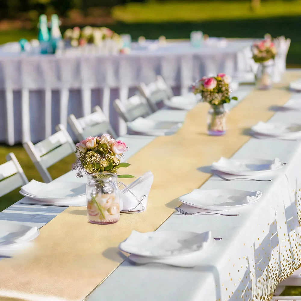 nappes jetables satinées chemins table motifs étoiles dorées roses festifs blanc or rose bleu