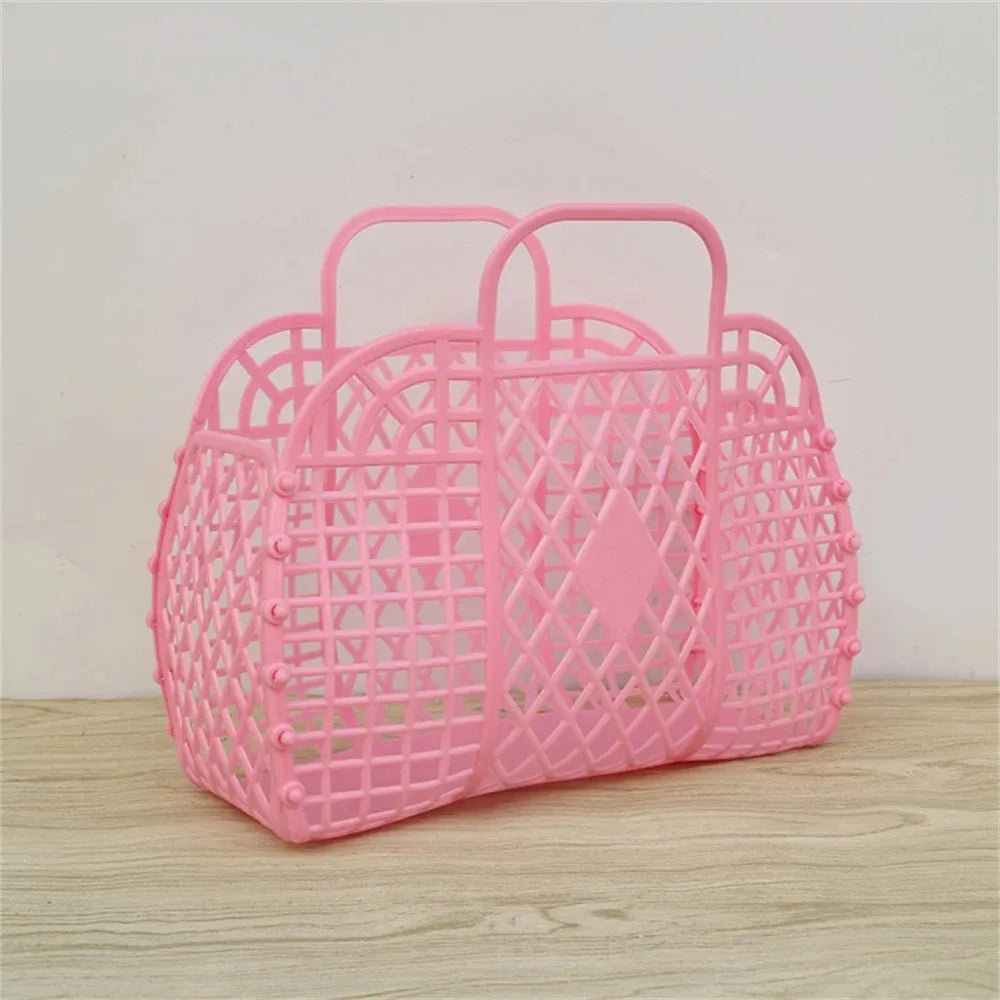 sac main maille vintage violet rose bleu clair beige pliable respectueux environnement