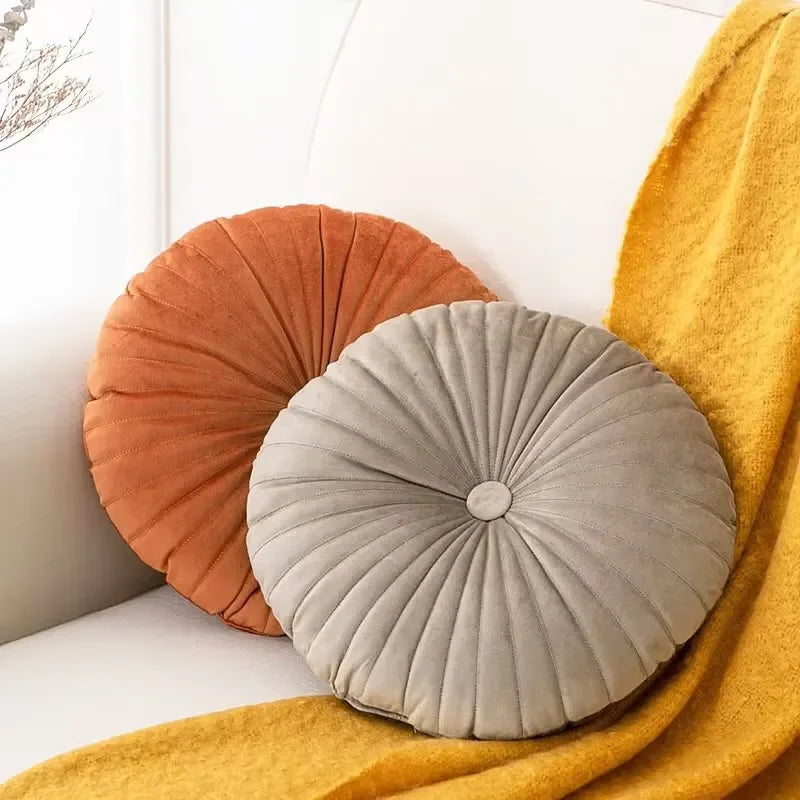 coussin rond velours brodé mousse pu polyester moderne orange jaune gris roseversible non amovible