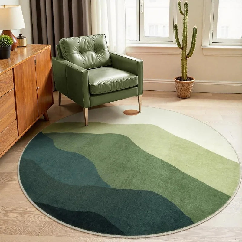 tapis rond moderne abstrait vert beige bleu orange gris blanc minimaliste 80x80cm 120x120cm salon