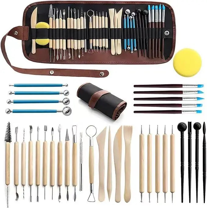 outils modelage argile polymère bois naturel noir jaune sculpture céramique poterie artisanat moulage cuisson