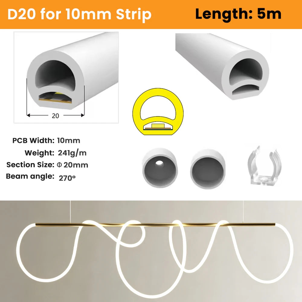 manchon silicone flexible diffuseur ruban led smd cob blanc moderne étanche éclairage intérieur