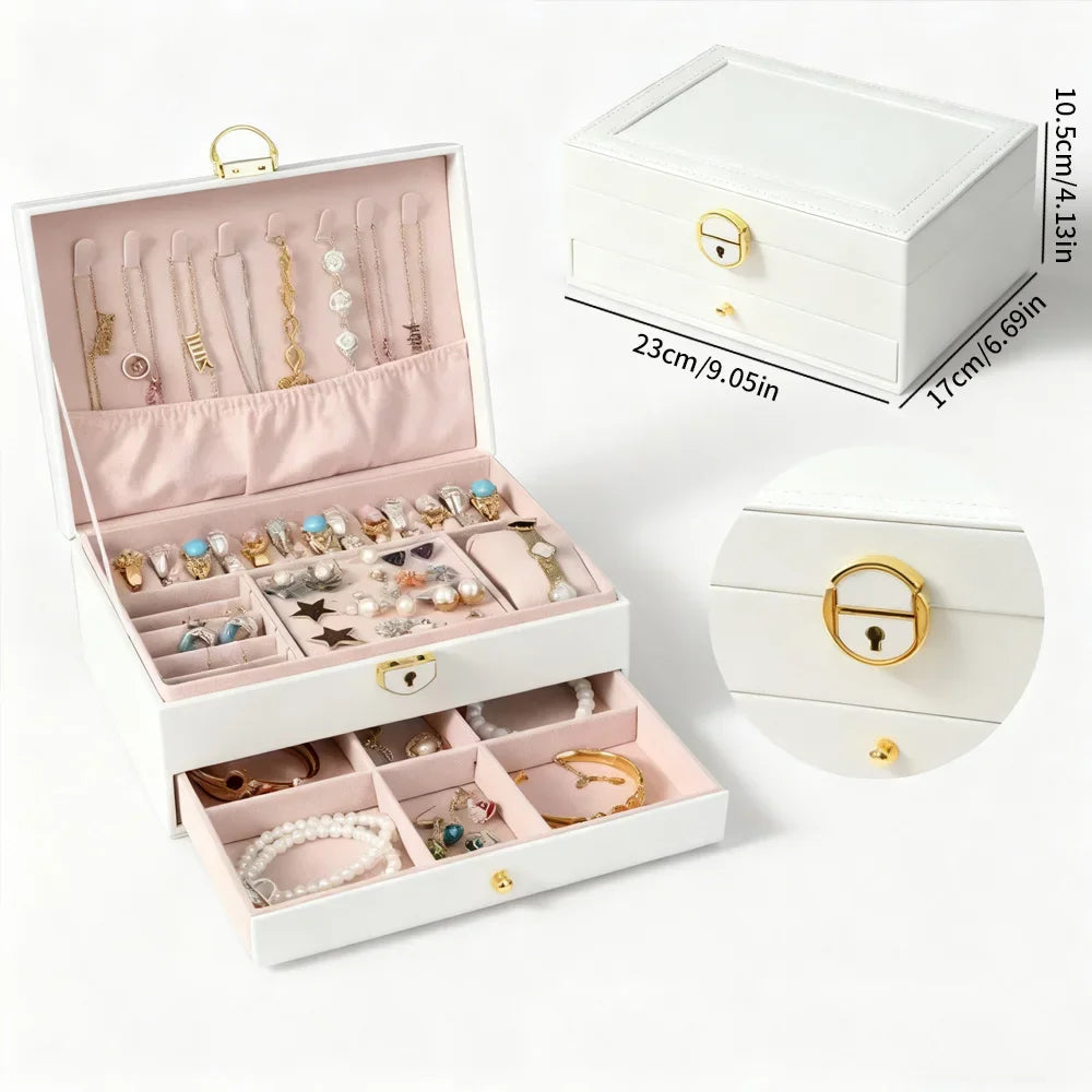 boîte bijoux cuir moderne blanc vert rose noir rangement épingles bracelets bagues colliers poignées