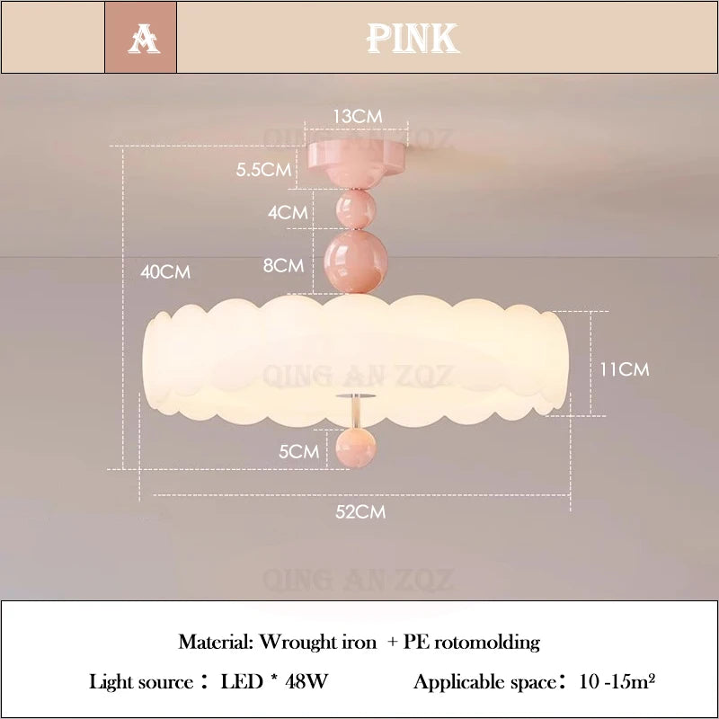 lampe suspendue rose clair nuage texture minimaliste vis fixation base abatjour ampoule led chambre