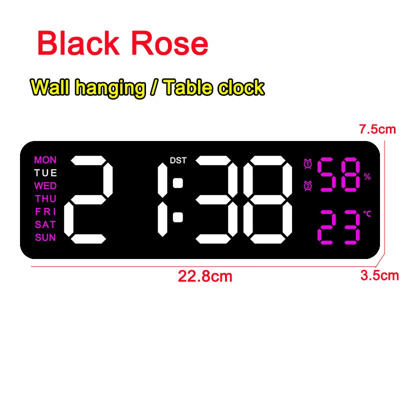 horloge numérique moderne affichage heure jour température réveil date minimalisteécran led noir blanc vert