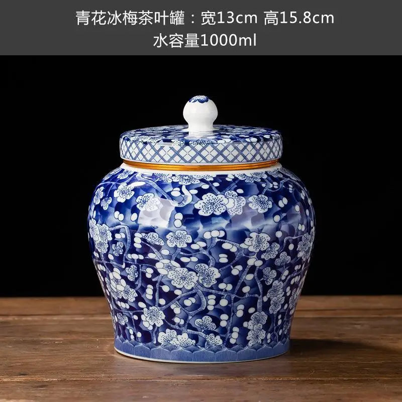 pot thé céramique bleu marine blanc fleurs dorées couvercle classique