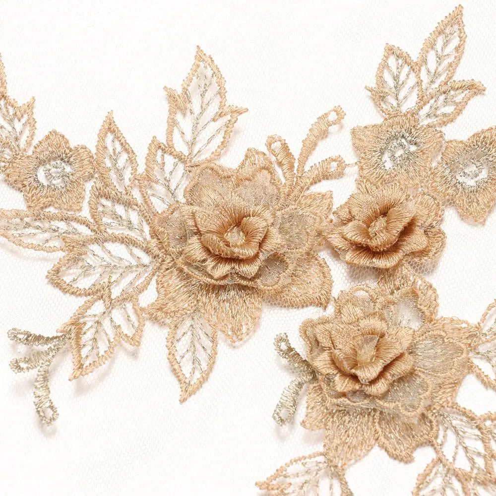 applique textile brodé fleurs doré clair broderie fine adult femelle polyester