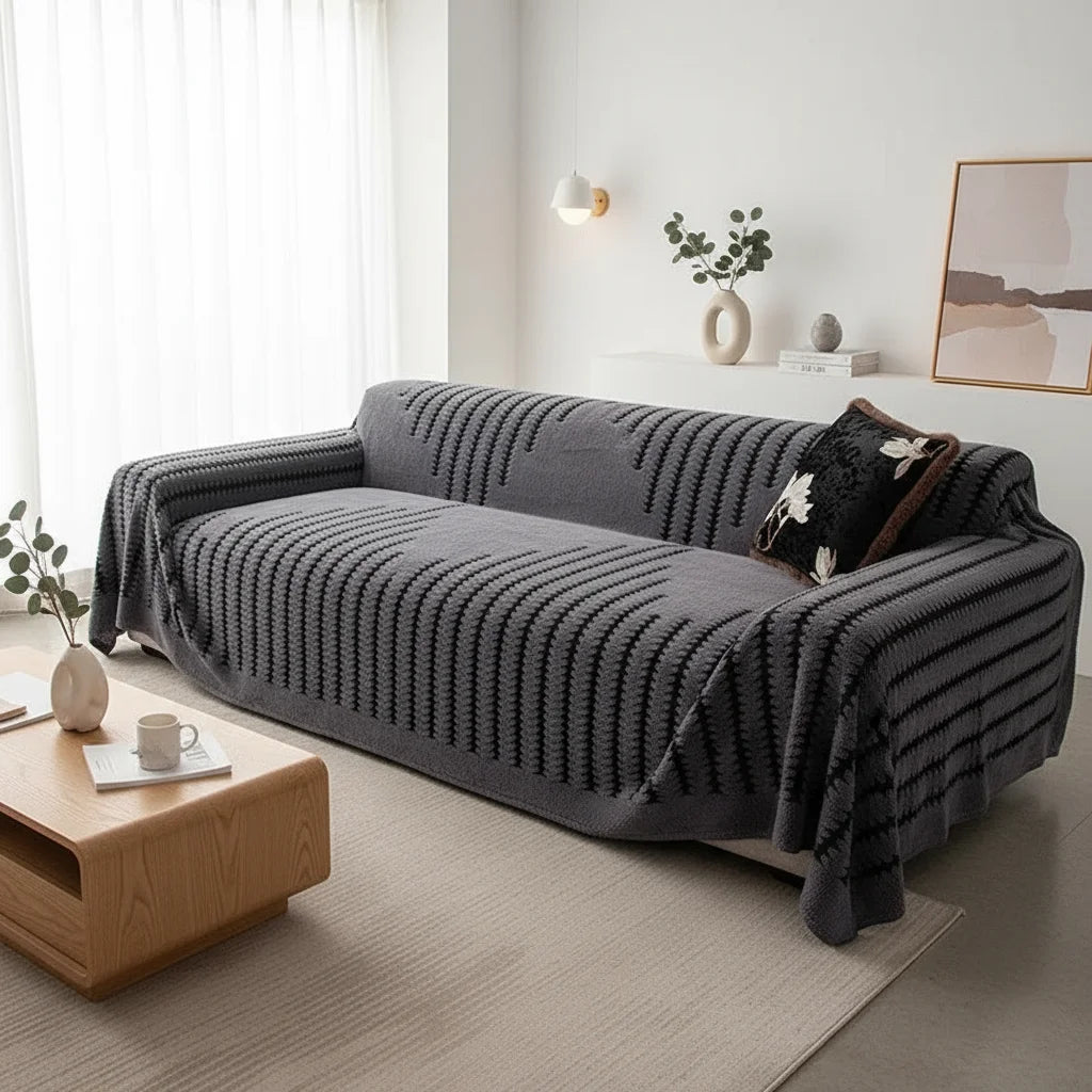 couverture canapé gris foncé rayures horizontales moderne polyestère dimensions variées decoration salon