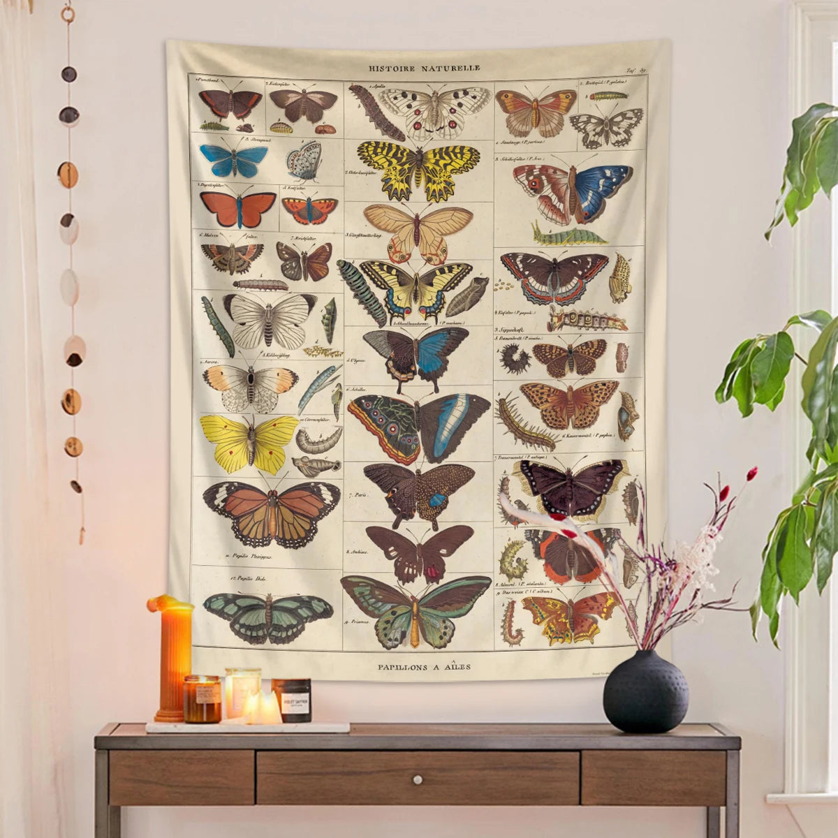 tapisserie murale vintage papillons colorés clips polyester rectangle chambre coucher decoration nostalgie