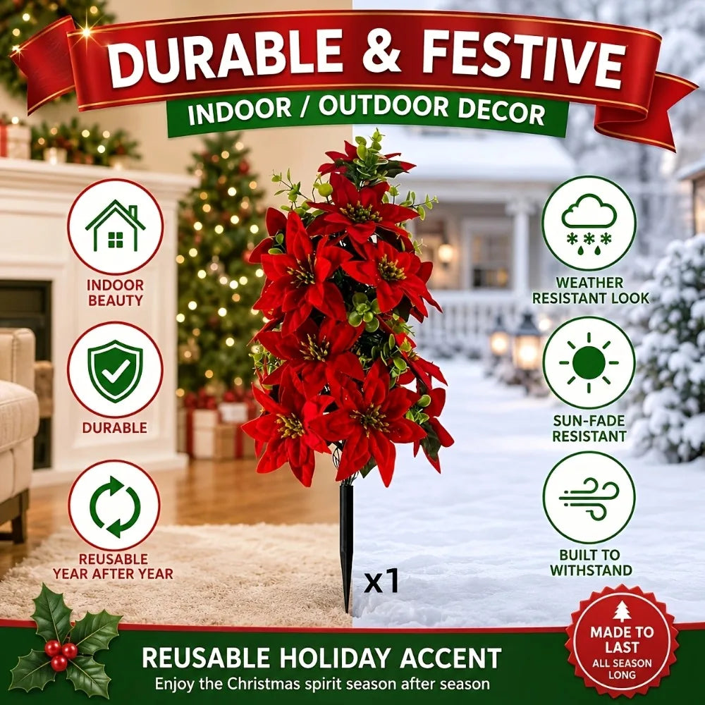 Arbre artificiel Noël rouge fleurs poinsettia classique stake intérieur hiver noël Halloween decoration balcon