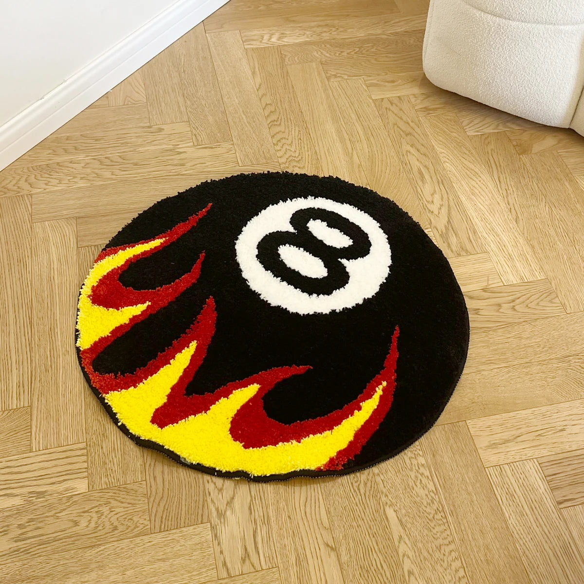 tapis flammes chiffre moderne noir blanc rouge jaune anti dérapant intérieur extérieur voyage cuisine