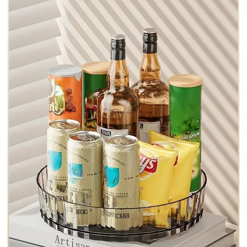 organisateur rotatif transparent moderne rangement cuisine condiments boissons alcoolisées cosmétiques snacks bouteilles bocaux