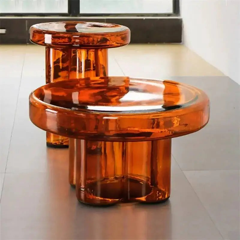 table d'appoint ronde moderne bois pierre couleur verte bleue transparente