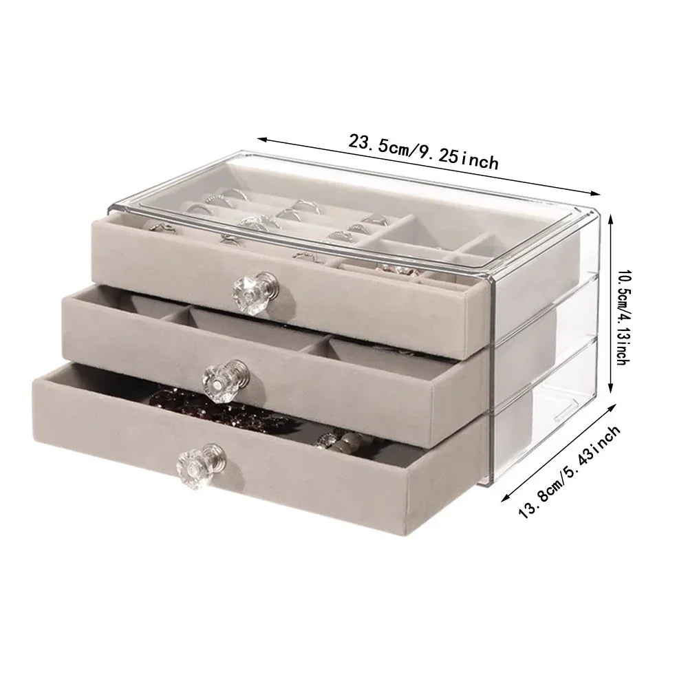 boîte bijoux velours beige clair poignées moderne rangement colliers bagues montres boucles d'oreilles