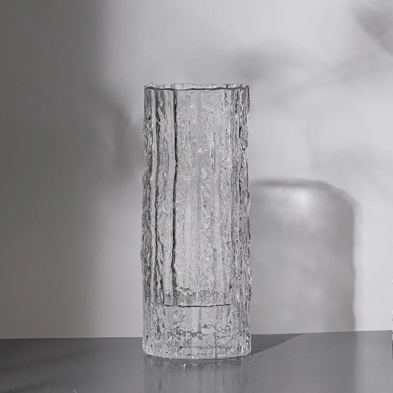 Vase verre moderne noir fumé aspect écorce semi transparent organique chambre salon