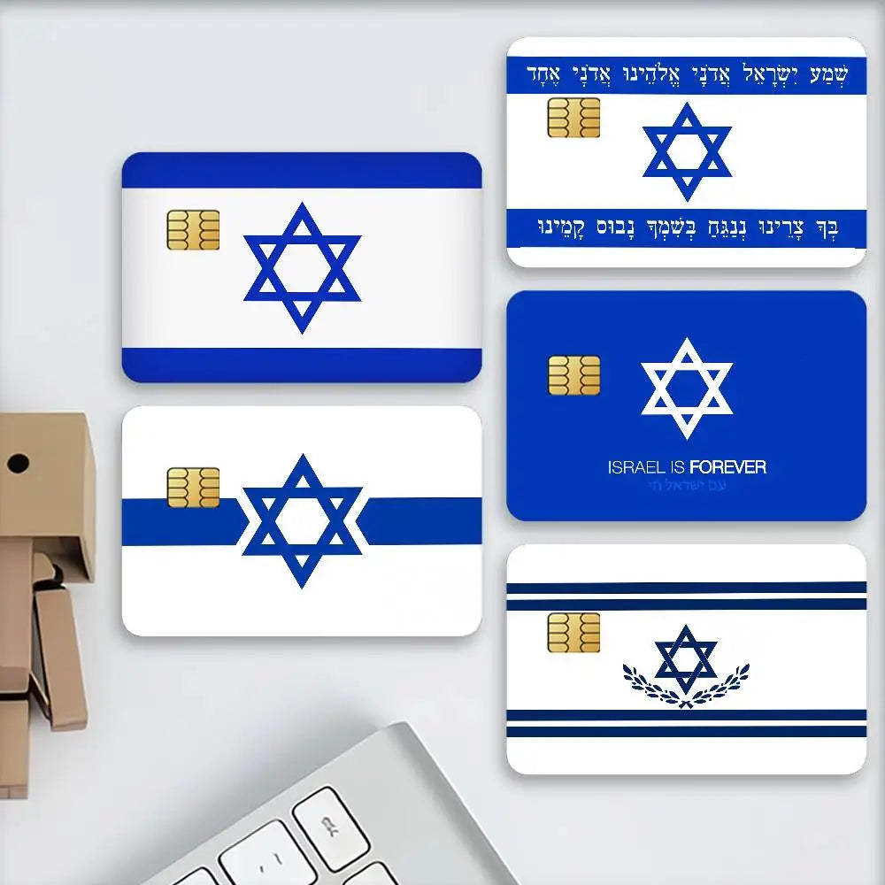 autocollants adhésifs carte crédit drapeau israël étoile david bleu blanc classique imperméable transport débit