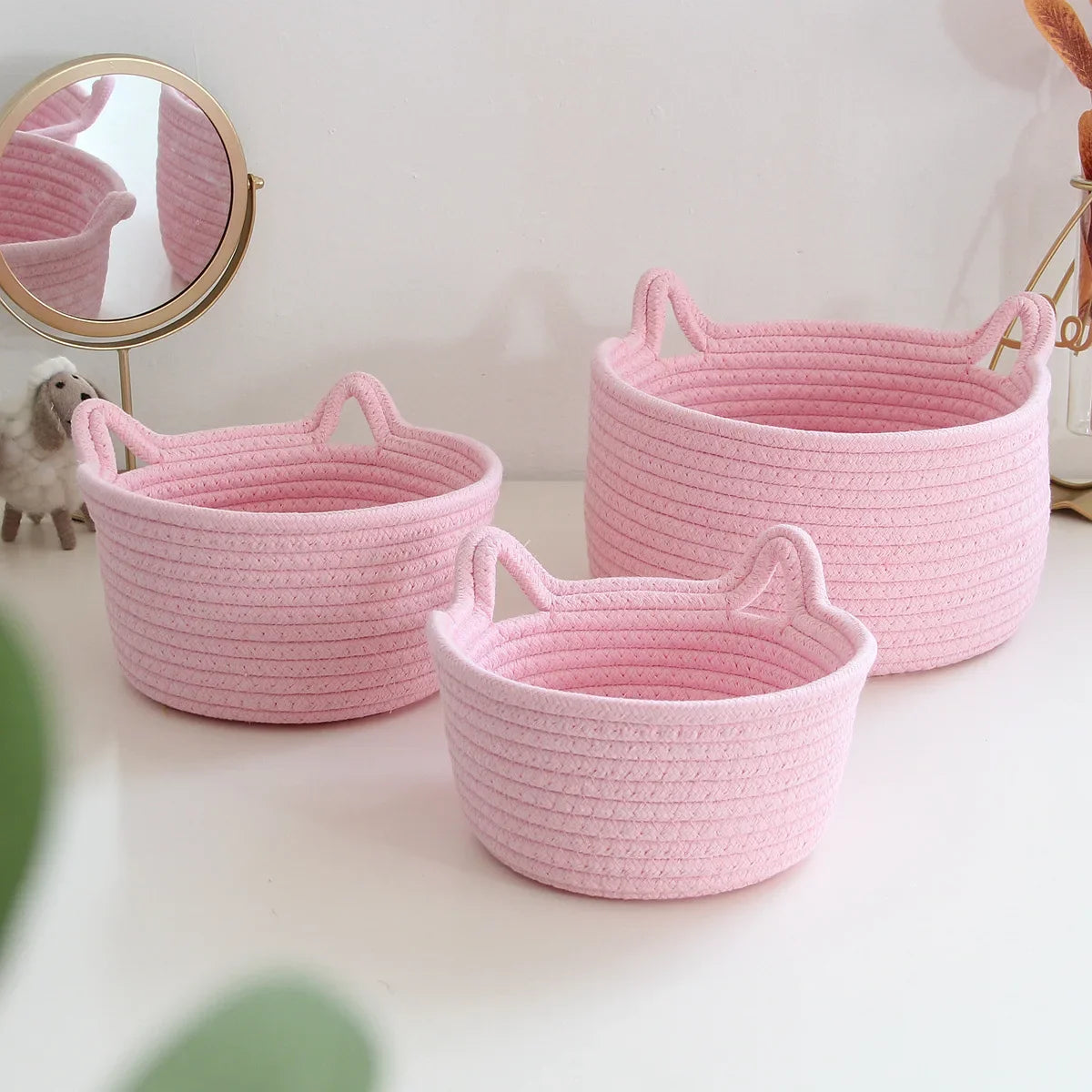 panier rangement tissu poignées cosmétiques petits objets moderne