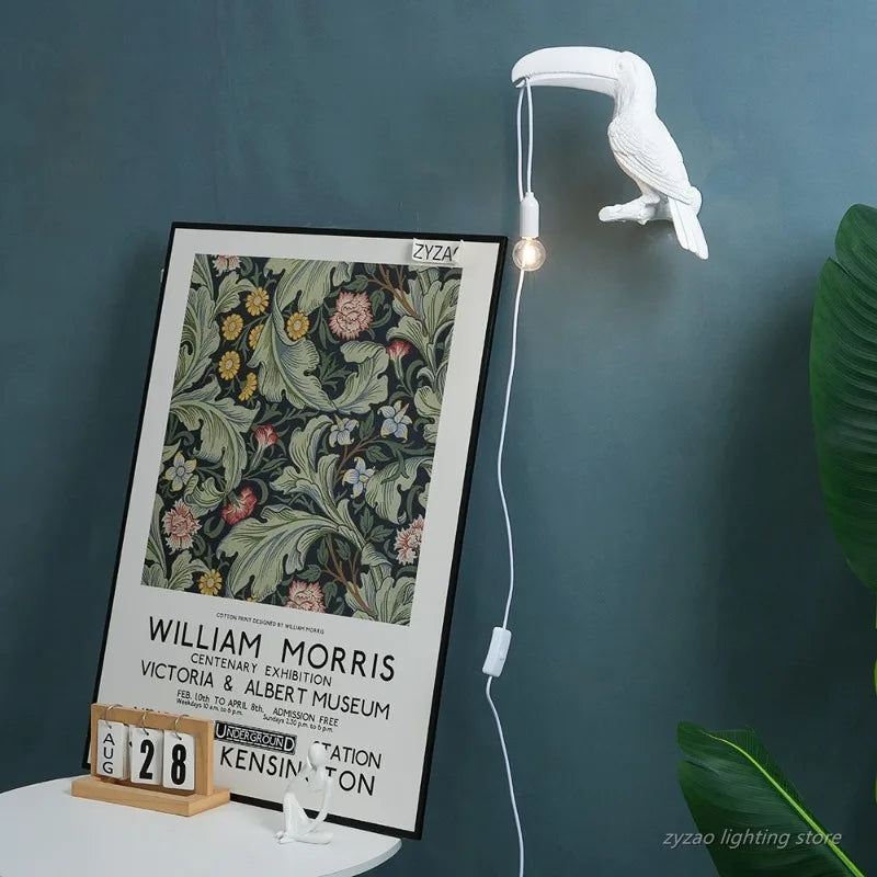 lampe oiseau résine blanc noir moderne fixée mur éclairage chambre cuisine salle manger