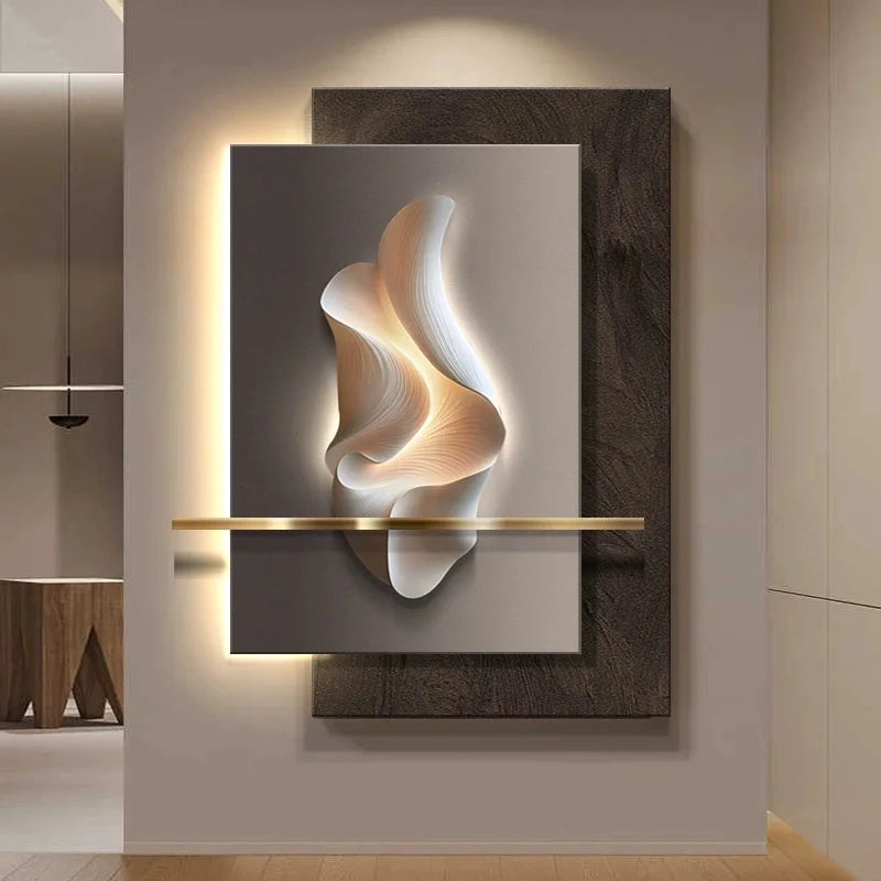 tableau mural abstrait led moderne blanc gris noir contemporain fixé mur dimmable