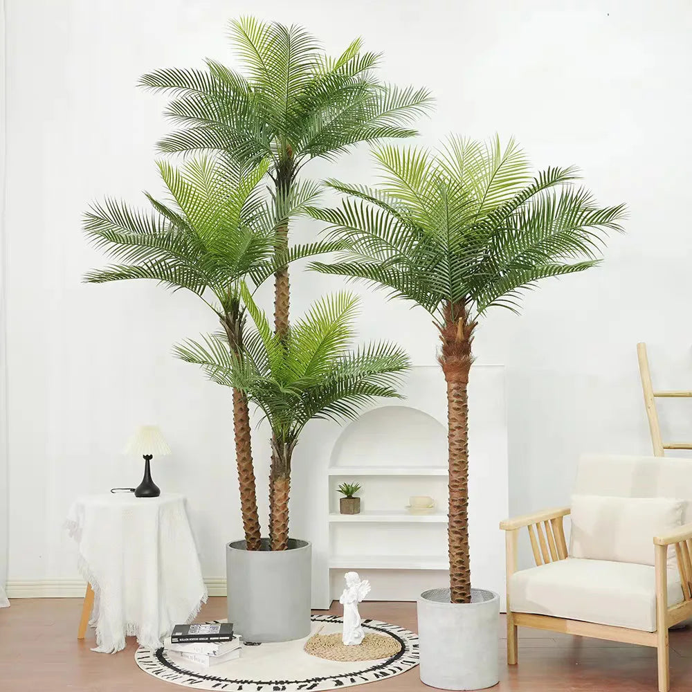 palmier artificiel décoration intérieure vert feuilles fines tronc épais moderne pot 240cm haute